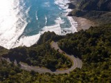 drone shot of coast road
