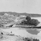 Historic photograph of Cape Foulwind beach (black and white)